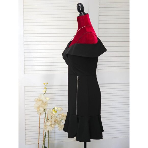 NWT Alice + Olivia Women's Black Dash Cold-Shoulder Flounce Dress Sz 4 1939 - Picture 5 of 15